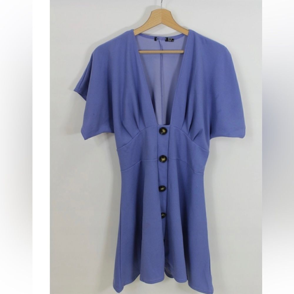Boohoo Plus Button Through Mini Dress in Blue